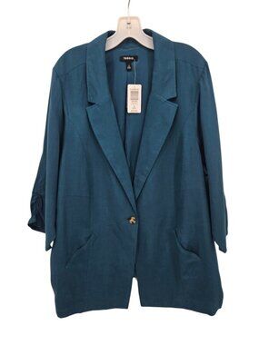 NWT Torrid 3X Linen Longline 3/4 Sleeve Blazer One Button Career Office Jacket
